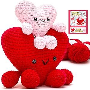 Crochet Starter Kit- 2 PCS Hearts Crochet, Crochet Kit for Beginners with Detailed Instructions and Video Tutorials, Complete Beginners Crochet Kit