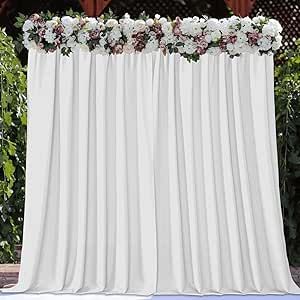 Joydeco White Curtains Backdrop for Wedding Parties, Photo Backdrop Curtains for Wedding Decorations Birthday, Wrinkle Free Polyester 5ft x 10ft Fabric Drape 2 Panels with Rod Pockets