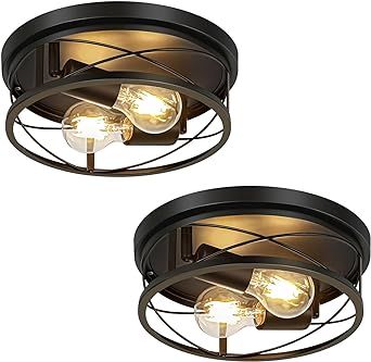 Farmhouse Lights Industrial Ceiling Lamp of 2 Pack Flush Mount Hallway Ceiling Lights fixtures Bedroom Ceiling Lamp Kitchen Round Lights(Bulbs Not Included)