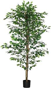 HOMCOM 6ft Artificial Ficus with Pot, Indoor Outdoor Fake Plant for Home Office Living Room Decor