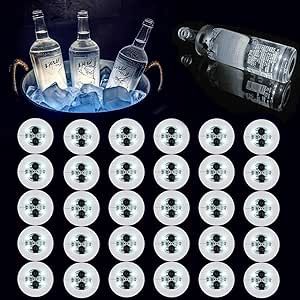 LED Coaster,30 Pack Light Up Coasters for Drinks,Led Coaster Lights Bottle Lights for Liquor Bottles,Club,Party,Wedding,Bar Decor(White)
