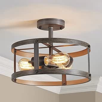 AGV LIGHTING Semi Flush Mount Ceiling Light Fixture, Farmhouse Close to Ceiling Light with There-Light