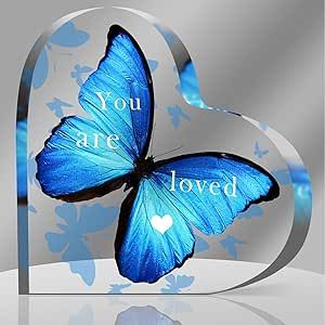 Acrylic Heart Gifts for Women Butterflies Inspirational Desk Decor Engraved Keepsake Tables Centerpiece Appreciation Gift Thank You Gift Birthday Christmas Gift 5.1 x 5.1 Inches Present
