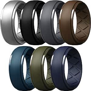 Egnaro Silicone Ring for Men, 7 Rings / 4 Rings / 1 Ring Step Edge Rubber Wedding Bands 8.5mm Wide - 2.5mm Thick…