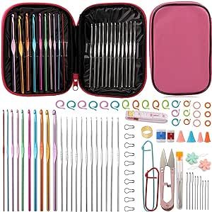96 PCS Crochet Hooks Kit, Crochet Needles Set with Storage Bag, Aluminum Crochet Hooks with Stitch Markers and Large-Eye Blunt Needles for Experienced Crochet Hook Lovers