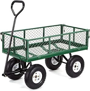 Gorilla Carts GOR400-COM Steel Garden Cart, Steel Mesh Removable Sides, 3 cu ft, 400 lb Capacity, Green
