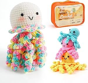 Crochet Kit for Beginners, Crochet Start Kit Includes Easy to Follow Instructions and Video Tutorials, Complete Crochet Animal Kit for Adults Kids, 4 PCS Cute Crochet Jellyfish