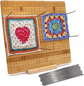 Crochet Blocking Board Handcrafted Knitting Blocking Mat for Knitting Crochet and Granny Squares, Full Kit with 15 Stainless Steel Rod Pins, Gifts for Mothers, Grandmothers, (Bamboo, 13")