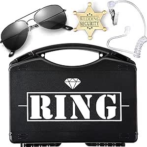 Ring Wedding Bearer Security:Ring Wedding Security Set Ring Box Bearer + Glasses + Earpiece + Badge + Handcuffs Ring Gifts Bearer Proposal Cosplay