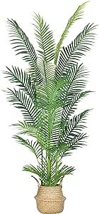 6FT Artificial Palm Tree,Faux Areca Palm Plant with Real Touch Leaves and Adjustable Branches,Fake Tropical Palm Tree for Home Office Indoor Outdoor Modern Decoration