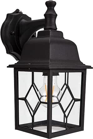 LIT-PaTH Dusk to Dawn Outdoor Wall Lantern, Wall Sconce as Porch Lighting Fixture, E26 Base Max 60W, Aluminum Housing with Glass Shade, 1-Pack, Black