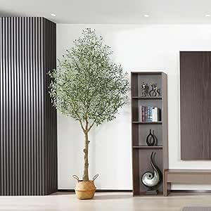 MOSADE Artificial Olive Tree 10 Feet Fake Olive Plant and Handmade Seagrass Basket, Perfect Tall Faux Topiary Silk Tree for Indoor Entryway Decor Home Office Patio Porch Balcony Gift
