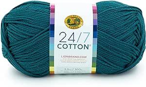 Lion Brand Yarn (1 Skein) 24/7 Cotton® Yarn, Dragonfly, 558 Foot (Pack of 1)