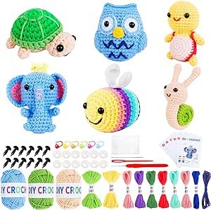 6PCS Crochet Kit for Beginners, Knitting Starter Pack for Adults and Kids,Amigurumi Crocheting Animals Kits with Step-by-Step Video Tutorials (B)