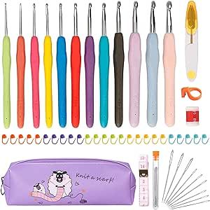 Crochet Hooks Set 12 PCS 2mm(b)-8mm(b) Ergonomic Soft Grip for Arthritic Hands Crochet Needle Set with Case and Crochet Accessories for Beginners, 51 Pack