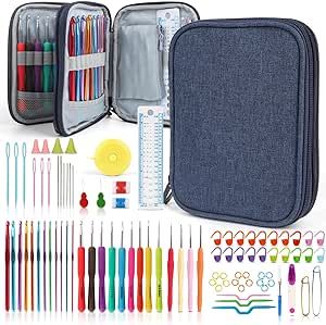 Katech 99-Piece Crochet Hooks Set, Crochet Hook Kit with Storage Case, Ergonomic Knitting Needles Weave Yarn Kits DIY Hand Knitting Craft Art Tools for Knitting Hat, Bag, Socks, Scarf and Sweaters
