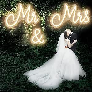 Mr and Mrs Neon Sign for Wedding Neon Light LED Backdrop Wall Decor USB Mr and Mrs Sign Wedding Reception Decoration Gifts for Anniversary Engagement Banquet(Warm White, 36.81 x 10.24 Inch)