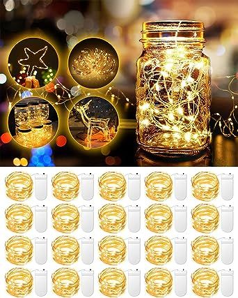 20 Pack Fairy Lights Battery Operated 3.3ft 20 LED Mini String Lights Twinkle Lights Copper Wire Firefly Starry Lights for Mason Jars Wedding Party Christmas Centerpiece Table Decorations, Warm White