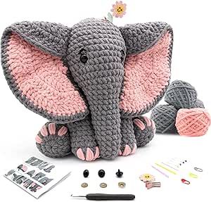 Crochet Kit for Beginners,13in Crochet Animal Kit Elephant,Crochet Starter Kit Gift for Adults Kids with Yarn Sets,Amigurumi Crochet Kits with Step-by-Step Video Tutorials.