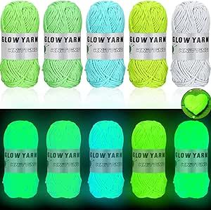 5 Rolls Glow in The Dark Yarn Luminous Crochet Yarn for Halloween Crocheting DIY Knitting Glow Fingering Weight Yarn for Arts Crafts Sewing Thread Party Supplies, 54.7 yd Per Roll (Classic Color)