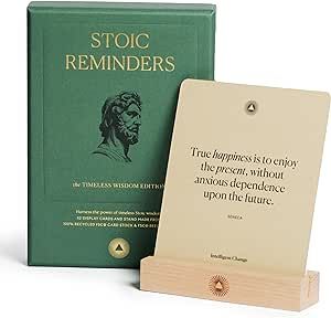 52 Stoic Reminders Quote Cards with Display Stand for Personal Growth, Perfect Gifts for Men and Women, Unique Home Decor or Office Desk Accessory, Inspirational Quotes - Intelligent Change