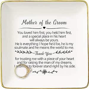 Gift for Mother of the Groom From Bride-You Loved Him First,You Held Him First-Thank You New Mom - Wedding Gift - Bridal Shower Gift- Ceramic Jewelry Holder Ring Dish Trinket Box Tray