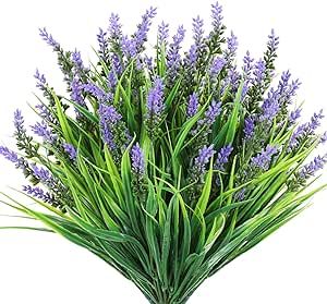 N&T NIETIN 10 Bundles Artificial Plants Outdoor, Fake Monkey Grass with Flowers, UV Resistant Fake Plants for Garden Window Office Patio Hanging Planter Pathway Front Porch Home(Purple)