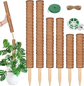 102 Inch Moss Pole for Plants Indoor (2*21.7", 2*16.5", 2*12.6") 6Pcs Coco Coir Pole Monstera Plant Support Pole for Plants Climbing with 65.6ft Twist Tie, Plant Tie and Jute Rope for Potted