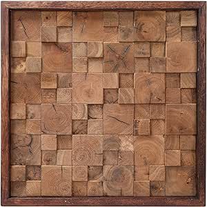 CONSDAN Wood Wall Decor | USA Grown Hardwood, Rustic Wooden Wall Art, Home Decorations for Living Room and Bedroom Aesthetic, Framed and Ready to Hang, Cubic, 18" x 18"