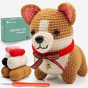 Crochet Kit for Beginners Crocheting: Crochet Animal Kits for Adults Kids - Learn to Knitting Amigurumi Dog Starter Kit with Detailed Tutorial Video and Instructions - Corgi (40%+ Yarn Extra)
