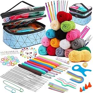 122Pcs Crochet Kit with Yarn Set, Crochet Kit for Beginners,Complete Crochet Kit Set Suitable for Both Beginners and Experienced Crochet Enthusiasts