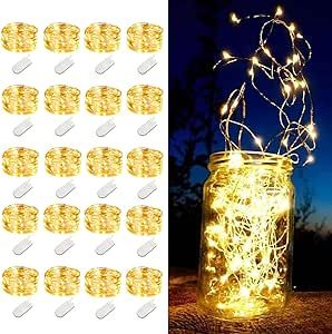 20 Pack Fairy Lights Battery Operated String Lights-7.2ft 20 LED Silver Wire Warm White Firefly Mini Lights for Wedding,Party,DIY Crafts,Mason Jars,Centerpieces Table Decorations