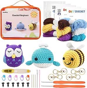 Crochet Kit for Beginners-Christmas Day Gift Crochet Kit, Beginner Crochet Kit for Adults with Detailed Tutorials (Blue)
