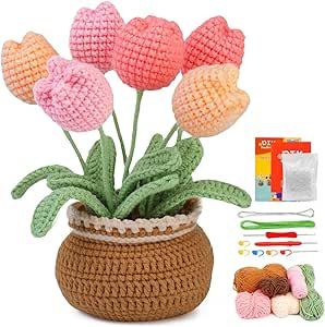 Crochet Kit for Beginners, Tulip Crochet Starter Kit Beginner for Complete Beginners Adults, Crocheting Knitting Kit with Step-by-Step Video Tutorials (Tulip)