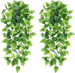 2 pcs Fake, Artificial Potted Plant Faux Ivy Vine Plant Hanging Plant Pothos for Home Office Indoor Outdoor Garden Decor