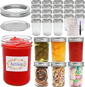 Mason Jars 8 oz Regular Mouth,30 Pack Canning Jars Jelly Jars With Airtight Lids, Ideal for Jam/Honey/DIY Projects/Wedding Favors/Shower Favors