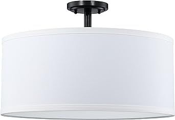 Fabric Drum Shade semi Flush Mount Ceiling Light PS Diffuser,Off White Fabric Chandeliers Shade for Bar, Dining Room, Corridor,Living Room (Black, 20")