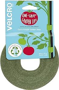 VELCRO Brand VEL-30071-USA ONE-WRAP Garden Ties | Plant Supports for Effective Growing | Strong Grips are Reusable and Adjustable | Cut-to-Length, 50 ft x 1/2 in, Green-Recycled Plastic