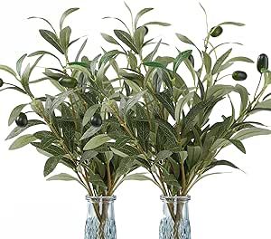 20PCS 11" Artificial Olive Branches Fake Holly Plants Green Leaves Fruits for Vases Home Office Shop Decoration
