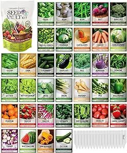 Gardeners Basics, Survival Vegetable Seeds Garden Kit Over 16,000 Seeds Non-GMO and Heirloom, Great for Emergency Bugout Survival Gear 35 Varieties Seeds for Planting Vegetables 35 Plant Markers