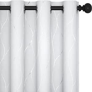 Deconovo Blackout Curtains 84 Inches Long, Gifts for Mom, Wave Print Grommet Light Blocking Curtain, Thermal Insulated Energy Saving, Room Darkening Draperies (2 Panels, Greyish White)