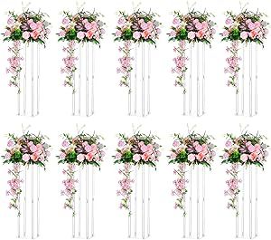 Nuptio Wedding Centerpieces Acrylic Vases - 10 Pcs 31.5 inch Tall Flower Vase Flowers Stand for Party Tables Decorations - Elegant Bulk Weddings Decoration Table Geometric Centerpiece Stands