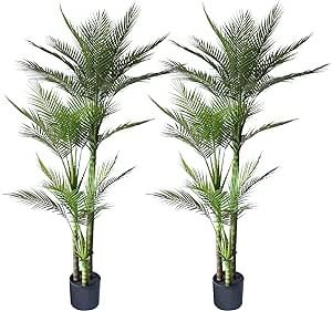 Artificial Palm Tree 6FT Large Fake Palm Plant with Trpple Trunks Perfect Tall Faux Tree in Pot for Indoor Outdoor House Home Office Garden Modern Decor Housewarming Gift (2Pack)