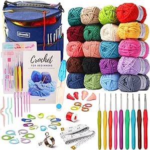 Crochet Kit for Beginners Adults and Kids - Make Amigurumi and other Crocheting Kit Projects - Beginner Crochet Kit Includes 20 Colors Crochet Yarn, Hooks, Book, Bag - Complete Crochet Starter Kit