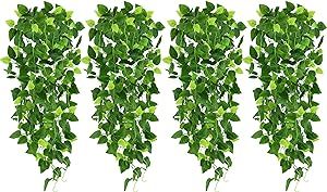 CEWOR 4pcs Artificial Hanging Plants 2.9ft Fake Ivy Vine Fake Ivy Leaves for Wedding Wall House Room Patio Indoor Outdoor Home Shelf Office Decor