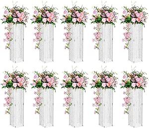 Nuptio Wedding Tall Vases for Centerpieces - 10 Pcs 31.5in Tall Flower Vase Flowers Stand for Party Tables Decorations - Elegant Bulk Weddings Decoration Table Geometric Centerpiece Stands Crystal