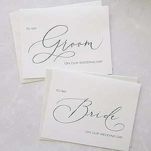 Set of 2 Wedding Day Cards with Shimmer Envelopes, To My Bride on our Wedding Day Card, To My Groom on our Wedding Day Card