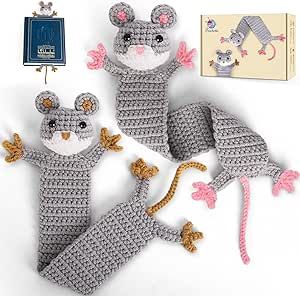 Crochet Kit for Beginners, Amigurumi Crocheting Animals Kits w Step-by-Step Video Tutorials, Knitting Starter Pack for Adults and Kids, 2 Book Rat Familly (40%+ Yarn Content)