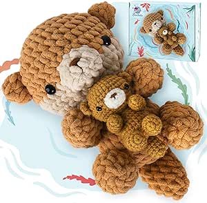 Crochet Kit for Beginners, Crochet Starter Kit w Step-by-Step Video Tutorials, Beginner Crochet Kit for Adults Kids Women Men Complete Kit Included (Otter Mom and Baby)