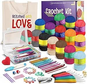 Hearth & Harbor Crochet Kit for Beginners Adults, Crochet Kits for Beginner, Learn to Crochet Set, Crocheting Kit, 1500 Yards Crochet Yarn, Crochet Hook Set, Crochet Accessories and Supplies